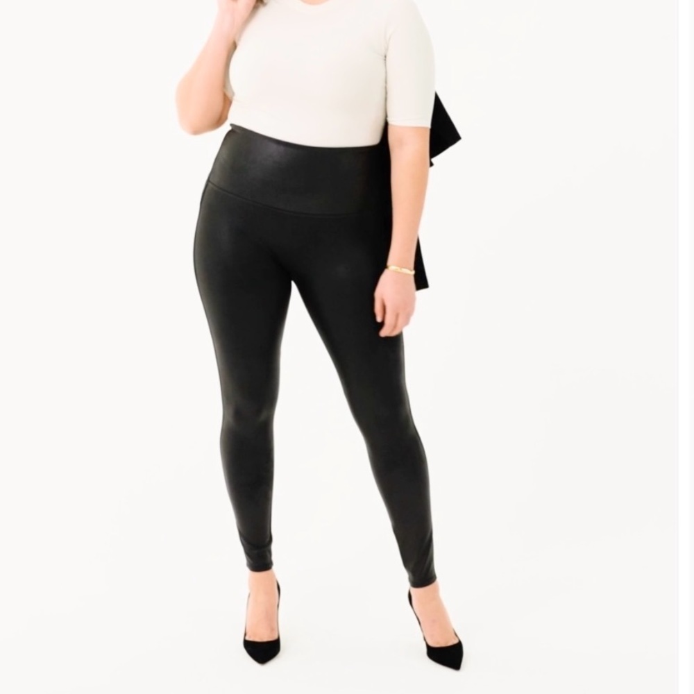 Spanx Faux Leather Leggings Plus Black NWT